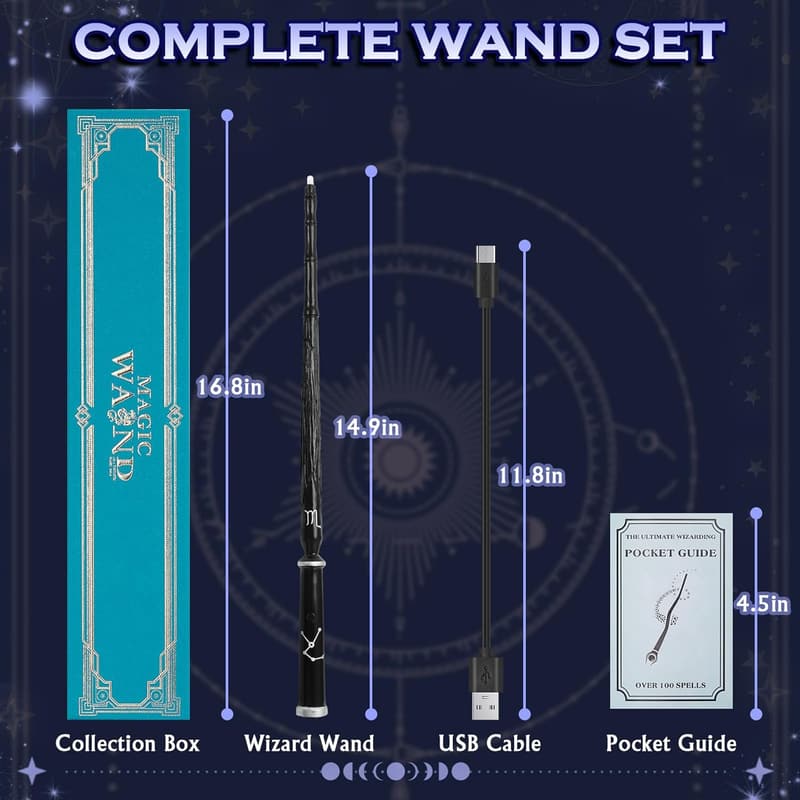 Rechargeable Wizard Magic Wand with 5 Light Colors for Kids