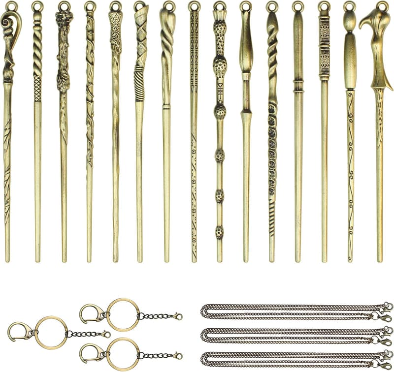 Wizard Keychain Necklace Set - 15PCS Magic Wand Ornaments