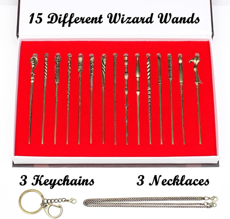 Wizard Keychain Necklace Set - 15PCS Magic Wand Ornaments