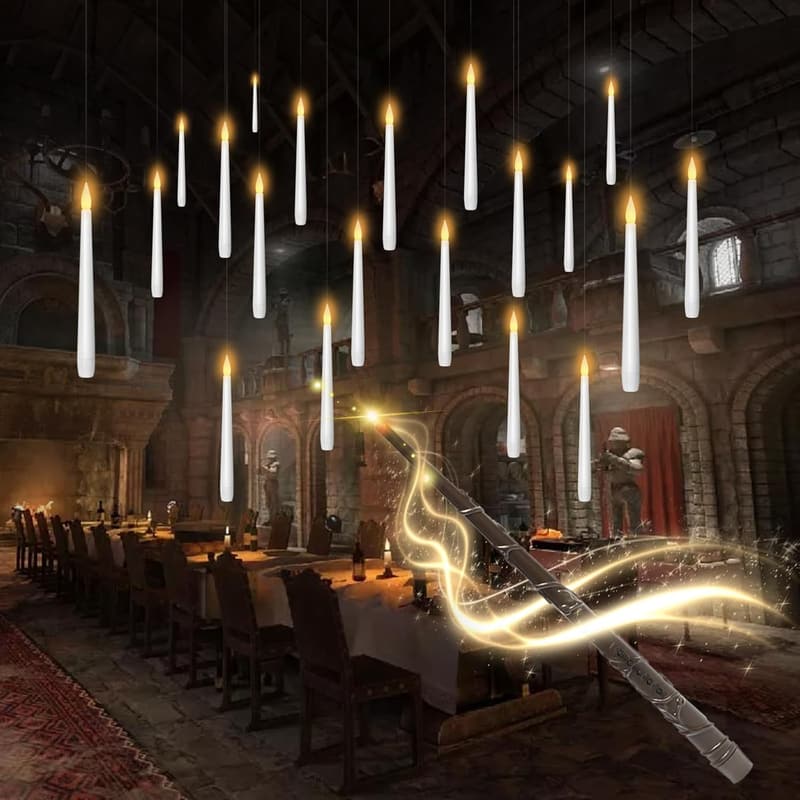 Halloween Flameless Floating Taper Candles - 20 Pcs with Remote