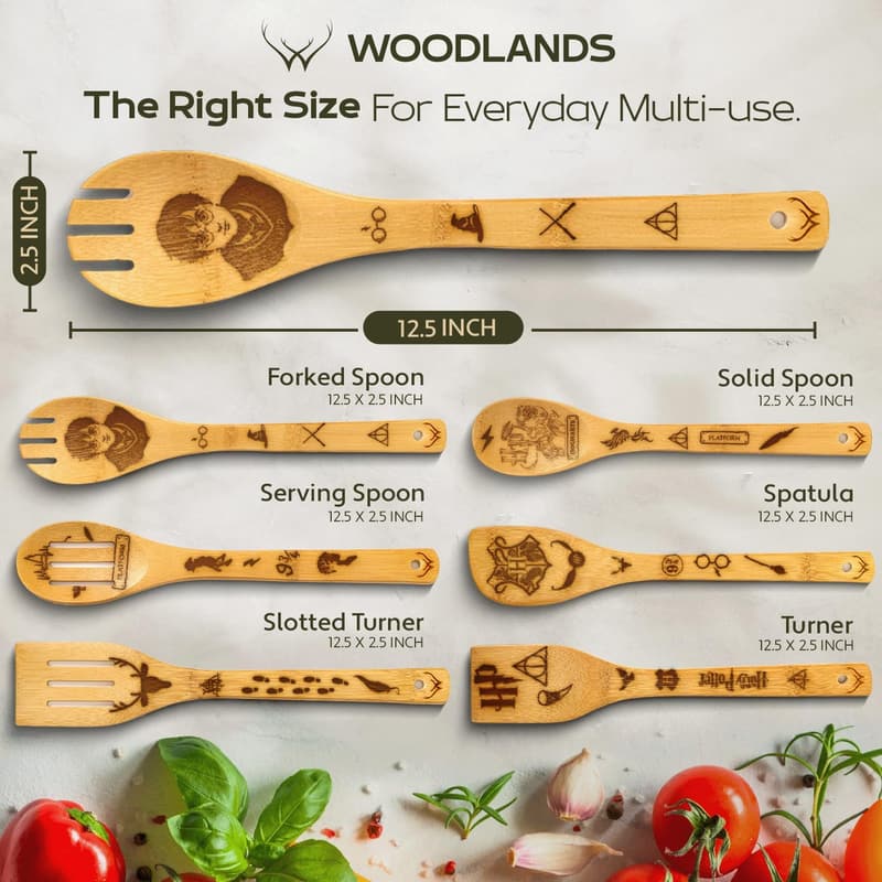Woodland Kitchen Set: 6-Piece Bamboo Spoons for Potter Fans