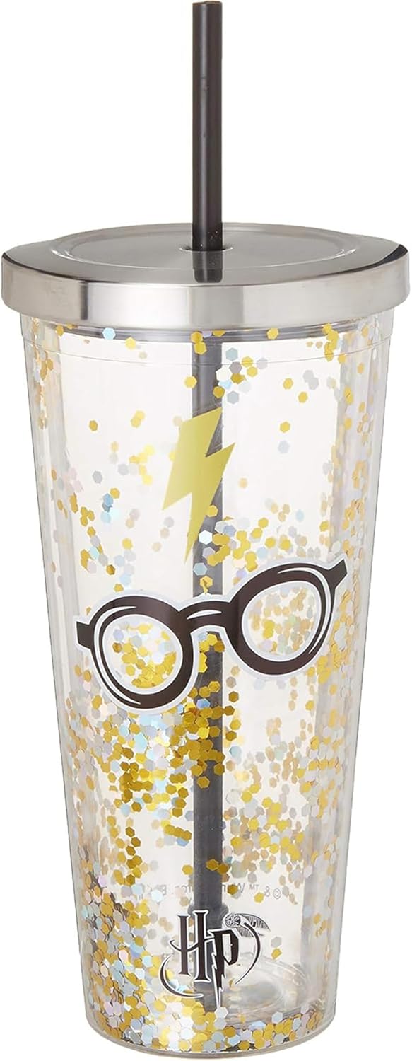 Harry Potter Glitter Tumbler - 20 oz Acrylic Cup with Straw