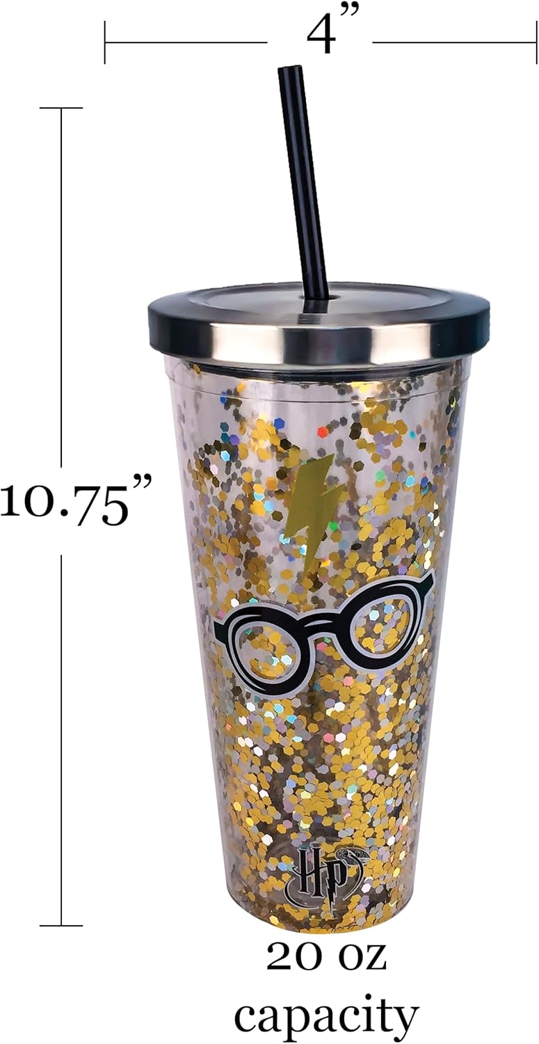 Harry Potter Glitter Tumbler - 20 oz Acrylic Cup with Straw