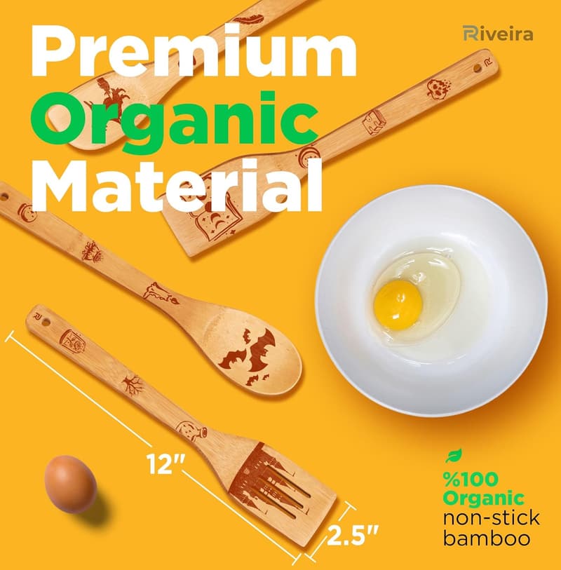 Christmas Organic Wooden Cooking Spoons Set - 6 Pieces for Women