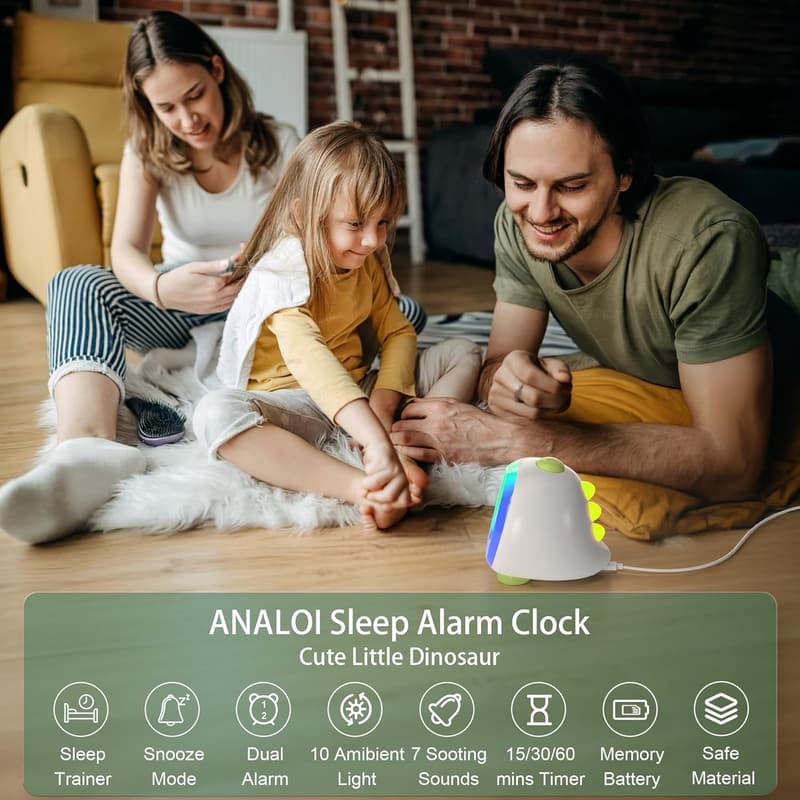 Dinosaur Night Light Alarm Clock for Kids - Sleep Trainer