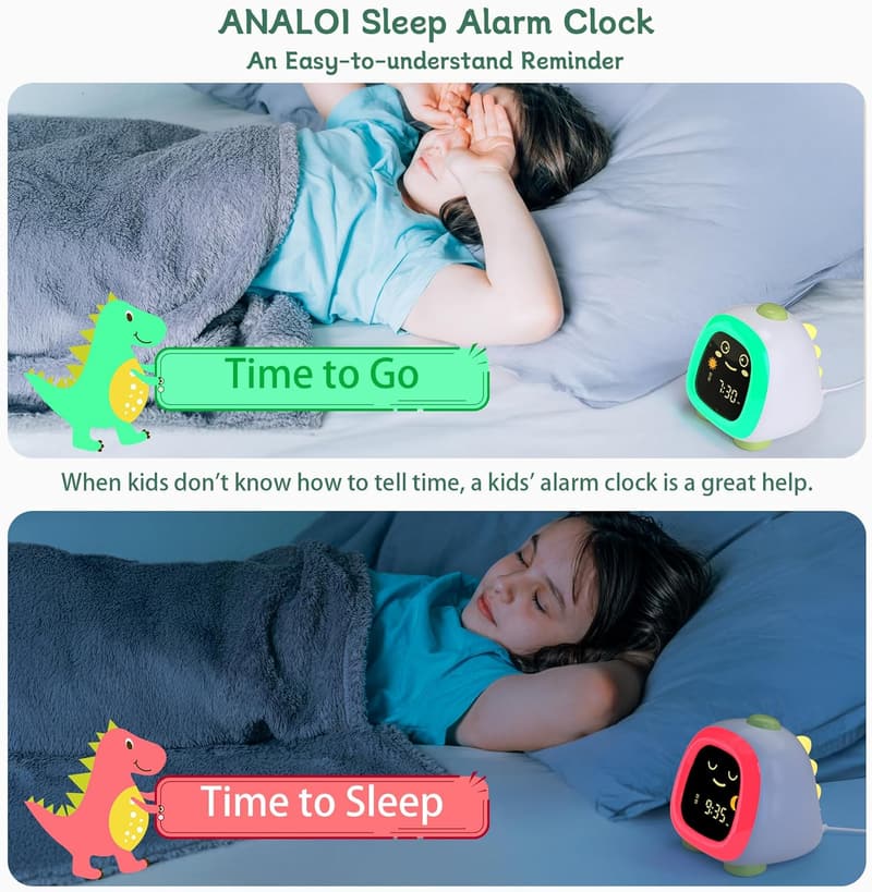Dinosaur Night Light Alarm Clock for Kids - Sleep Trainer