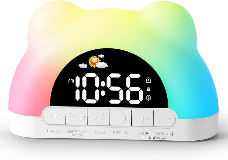 Kids Sleep Training Alarm Clock with Night Light & Sound Machine