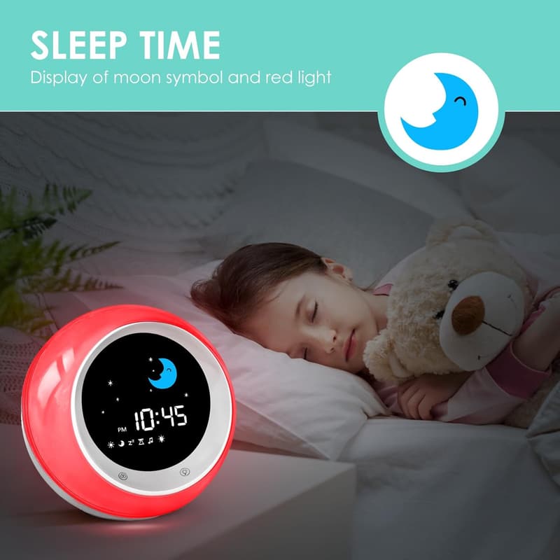 Sleep Training Alarm Clock for Kids with Sound Machine & Night Light