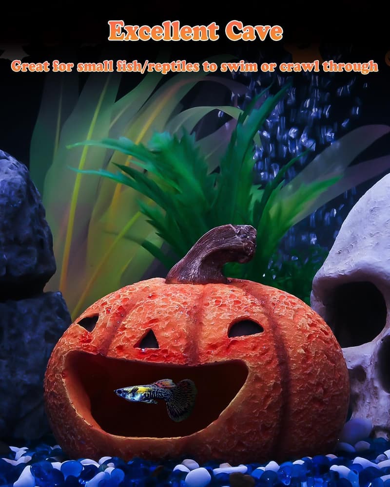 Halloween Resin Pumpkin Aquarium Ornament for Fish Tanks