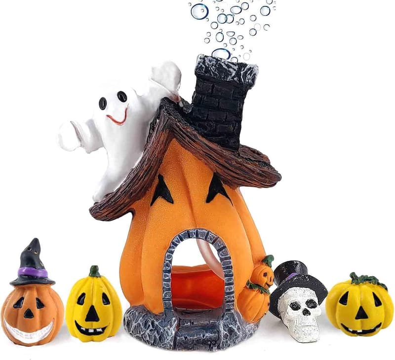 Halloween Fish Tank Pumpkin Hideout Decoration with Air Bubbler