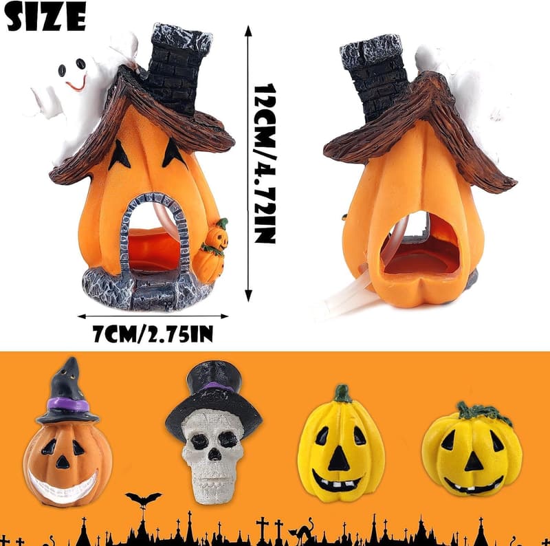 Halloween Fish Tank Pumpkin Hideout Decoration with Air Bubbler