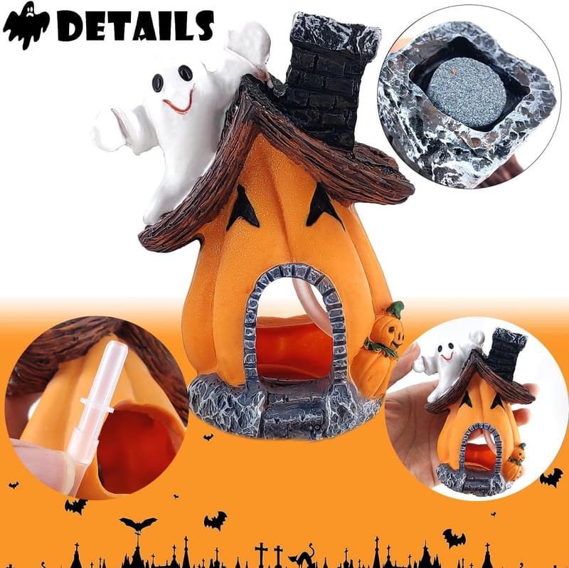 Halloween Fish Tank Pumpkin Hideout Decoration with Air Bubbler