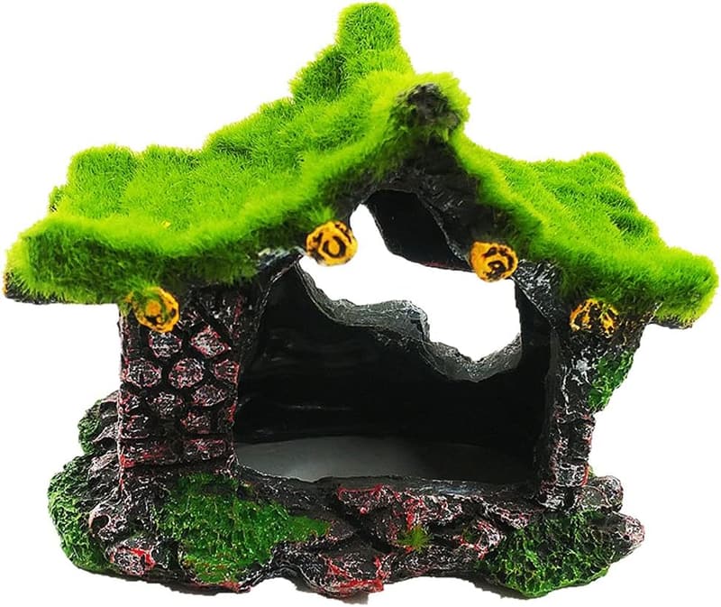 Resin Hollow Aquarium Hideout with Moss Decoration