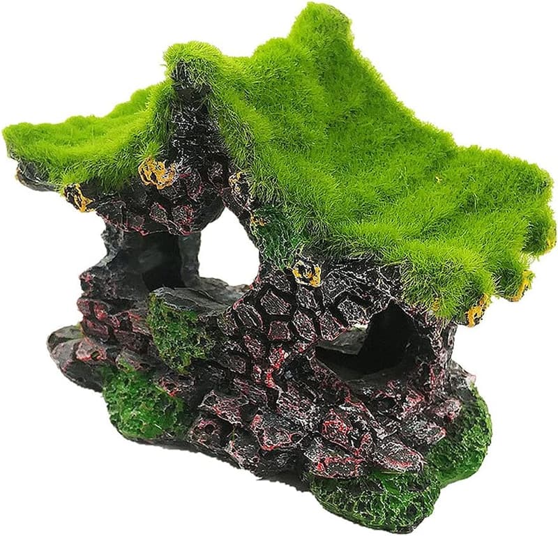 Resin Hollow Aquarium Hideout with Moss Decoration