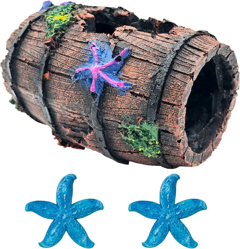 Star-Fish Decor with Broken Barrel for Betta Tank Ornaments
