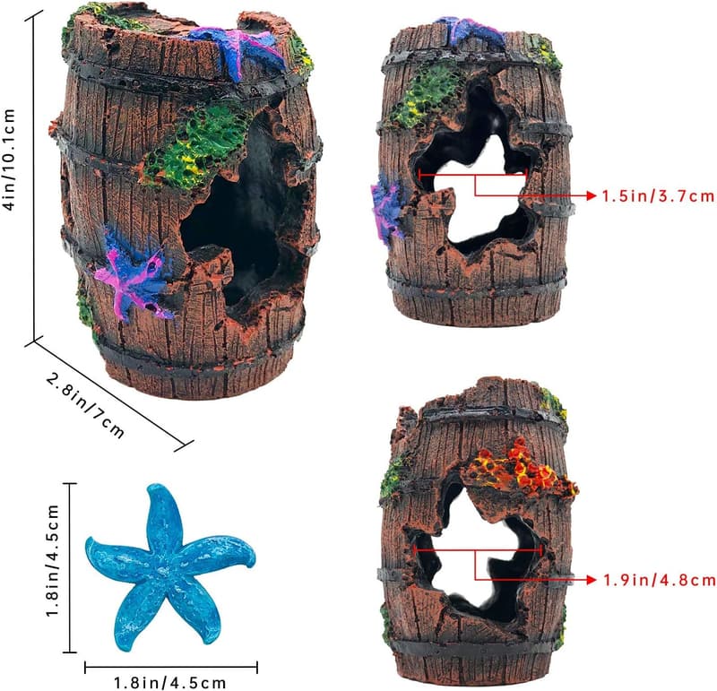 Star-Fish Decor with Broken Barrel for Betta Tank Ornaments