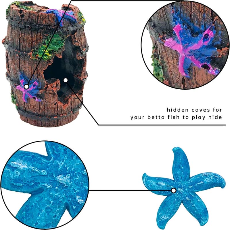 Star-Fish Decor with Broken Barrel for Betta Tank Ornaments