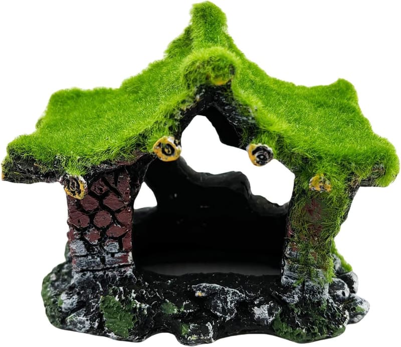 Betta Fish Hollow Hideout Cave Ornament with Moss