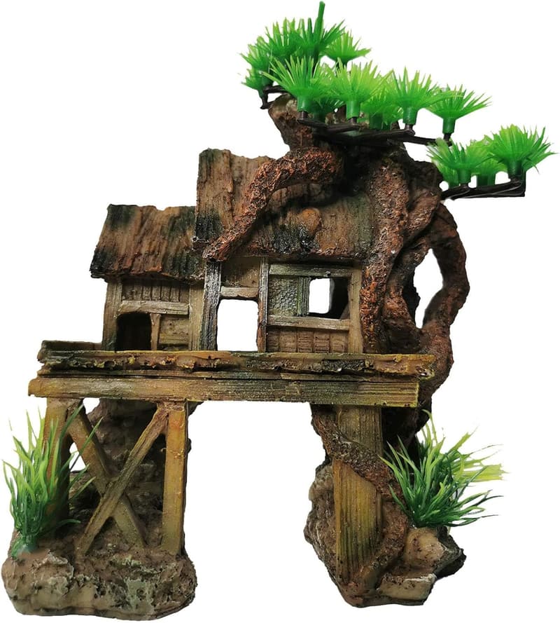 Aquarium Decorations: House & Tree Root Resin Ornaments for Betta Fish