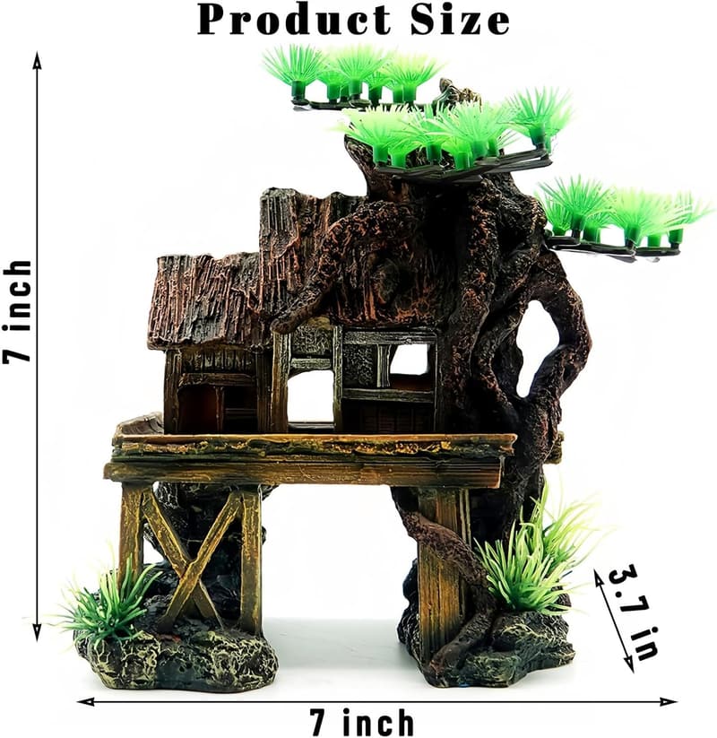Aquarium Decorations: House & Tree Root Resin Ornaments for Betta Fish