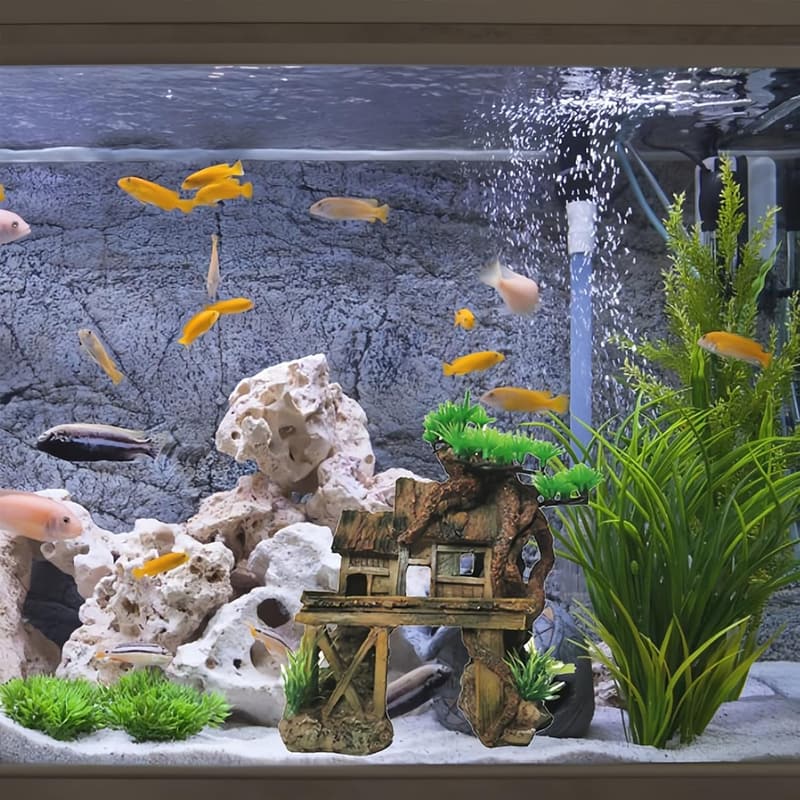 Aquarium Decorations: House & Tree Root Resin Ornaments for Betta Fish