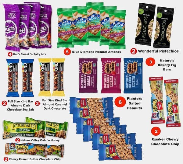 Healthy Snack Gift Box - 30 Count Bars & Nuts Variety