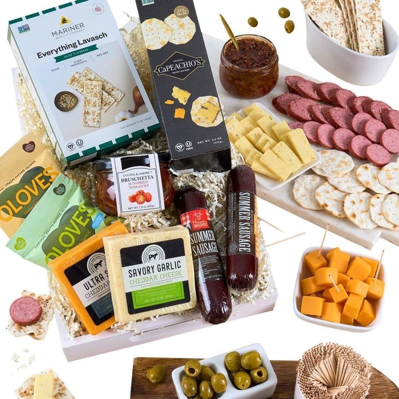 Deluxe Charcuterie Gift Basket - Gourmet Meat & Cheese Sampler