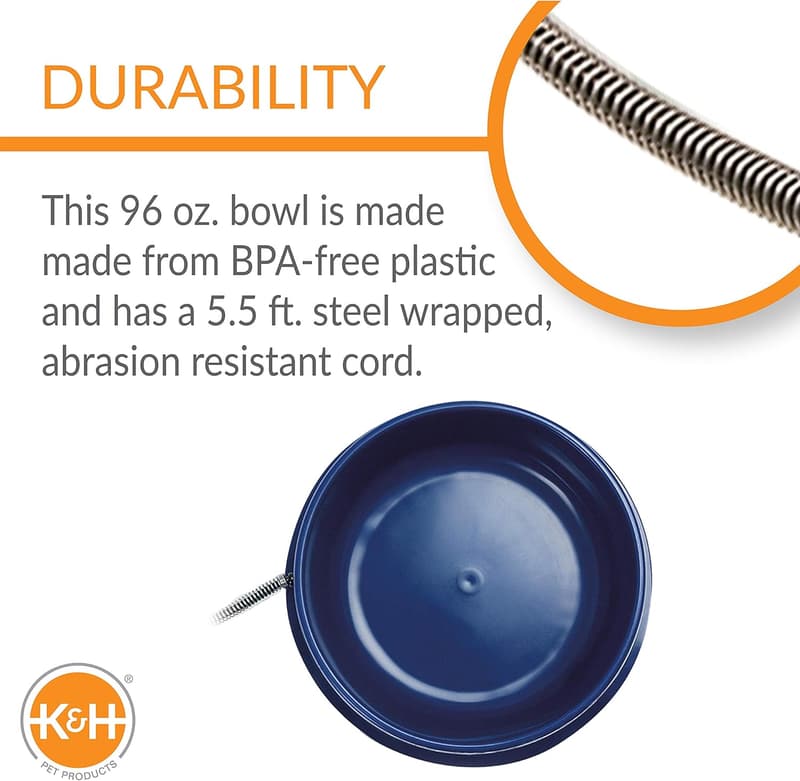 Heated Outdoor Water Bowl for Pets - 96 oz, Anti-Chew Cord