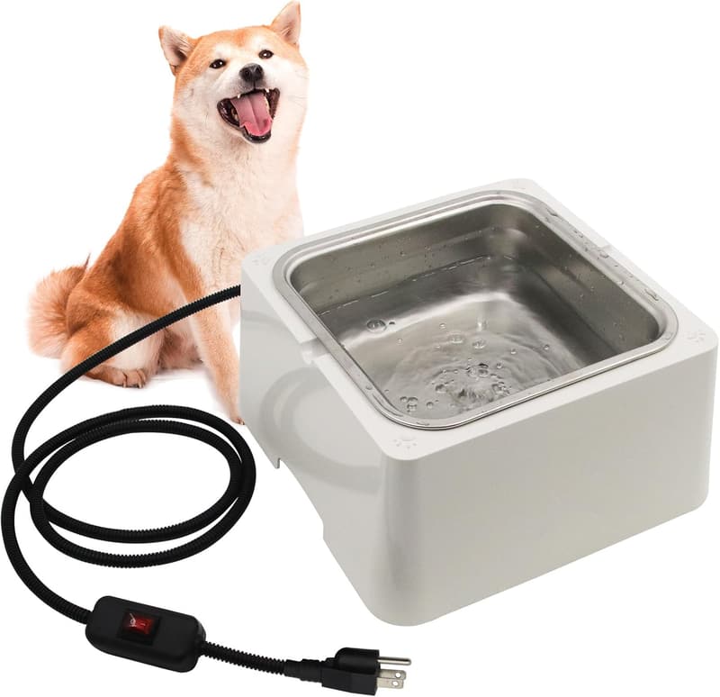 Heated Outdoor Pet Water Dish - 110oz Stainless Steel Bowl