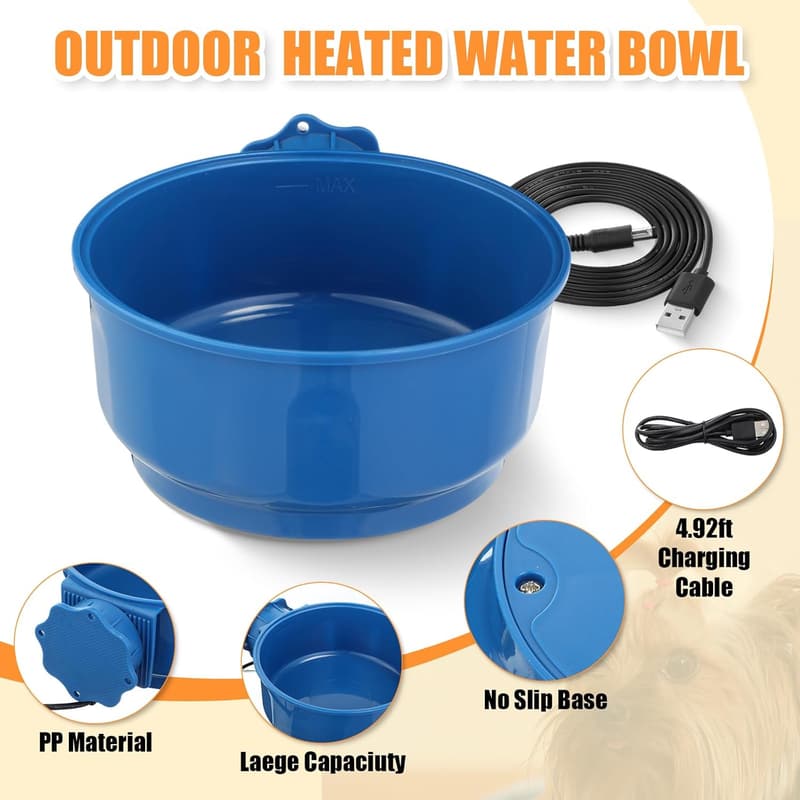 Heated Bird Bath & Water Bowl for Outdoor Pets with Insulation