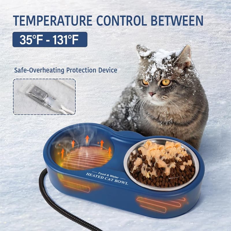 Heated Outdoor Cat Bowl - Stainless Steel, BPA Free, Ice-Free