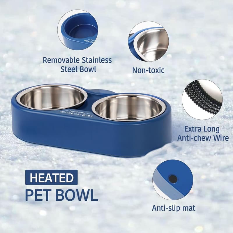 Heated Outdoor Cat Bowl - Stainless Steel, BPA Free, Ice-Free