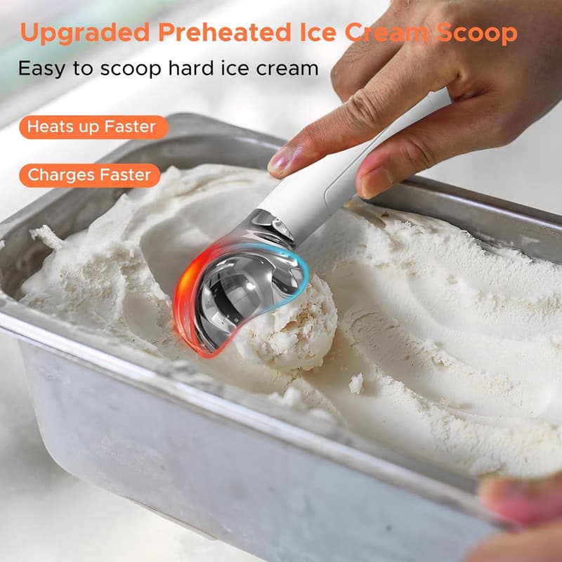 Rechargeable Heated Ice Cream Scoop – Heats to 158℉ (White)