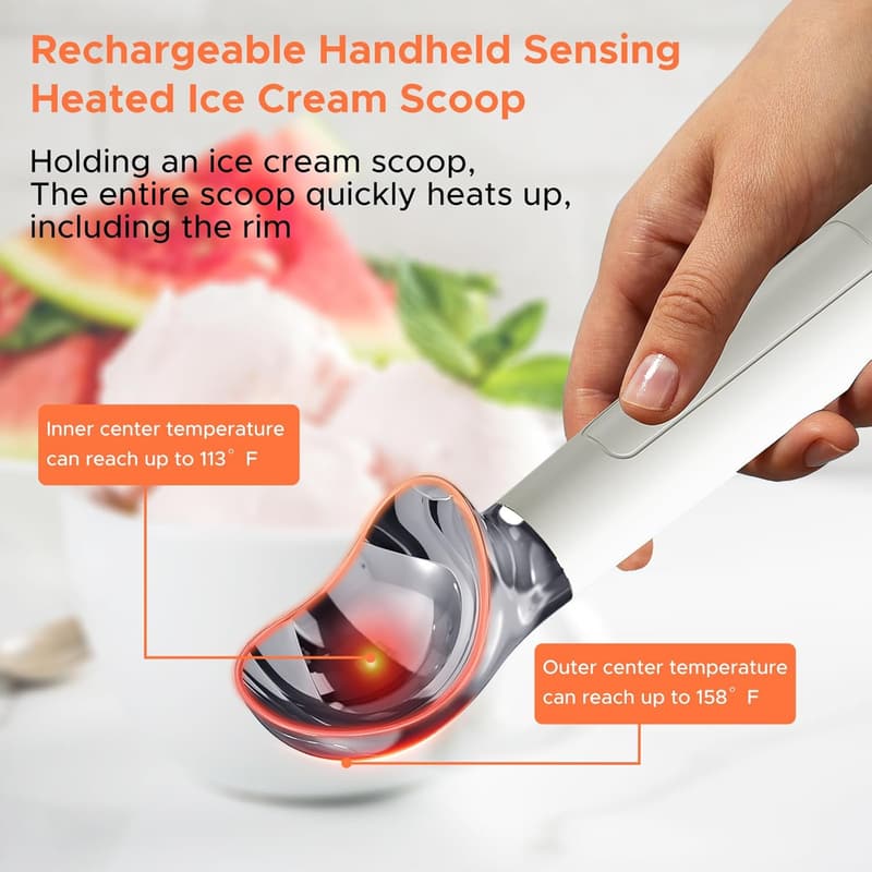 Rechargeable Heated Ice Cream Scoop – Heats to 158℉ (White)