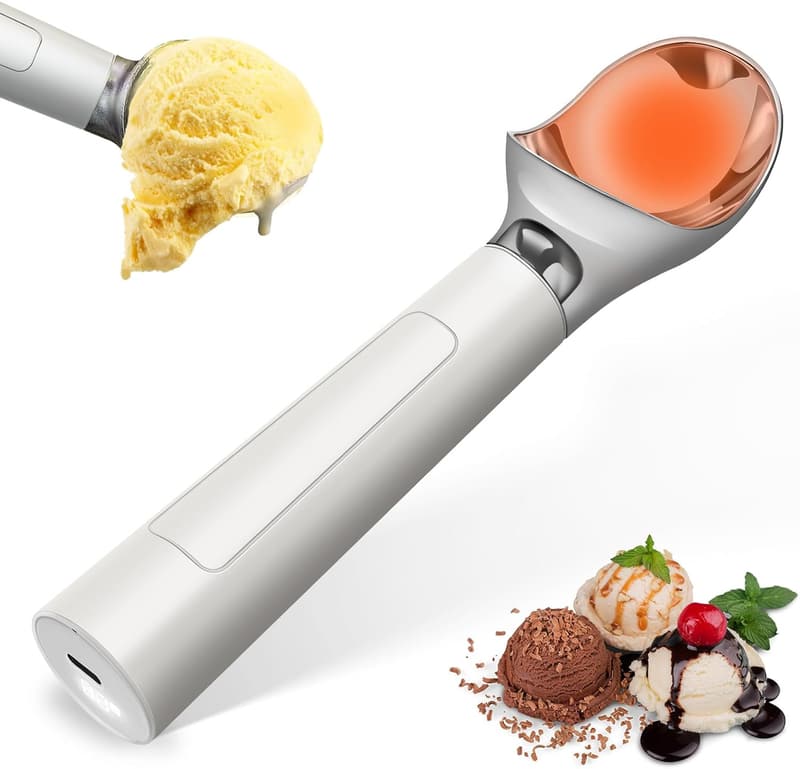 Heated Ice Cream Scoop with LED Display, Waterproof & Rechargeable