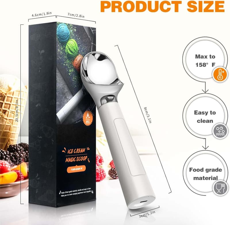 Heated Ice Cream Scoop with LED Display, Waterproof & Rechargeable