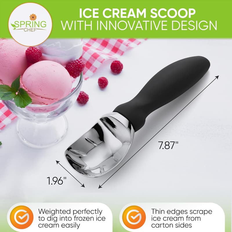 Heavy-Duty Ice Cream Scoop with Comfortable Handle - Black