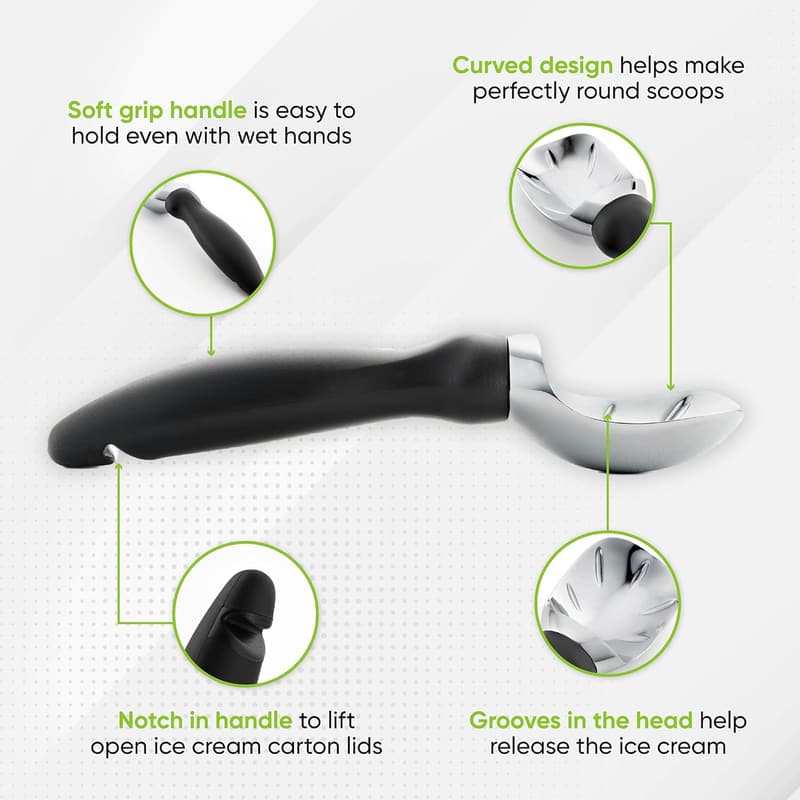 Heavy-Duty Ice Cream Scoop with Comfortable Handle - Black