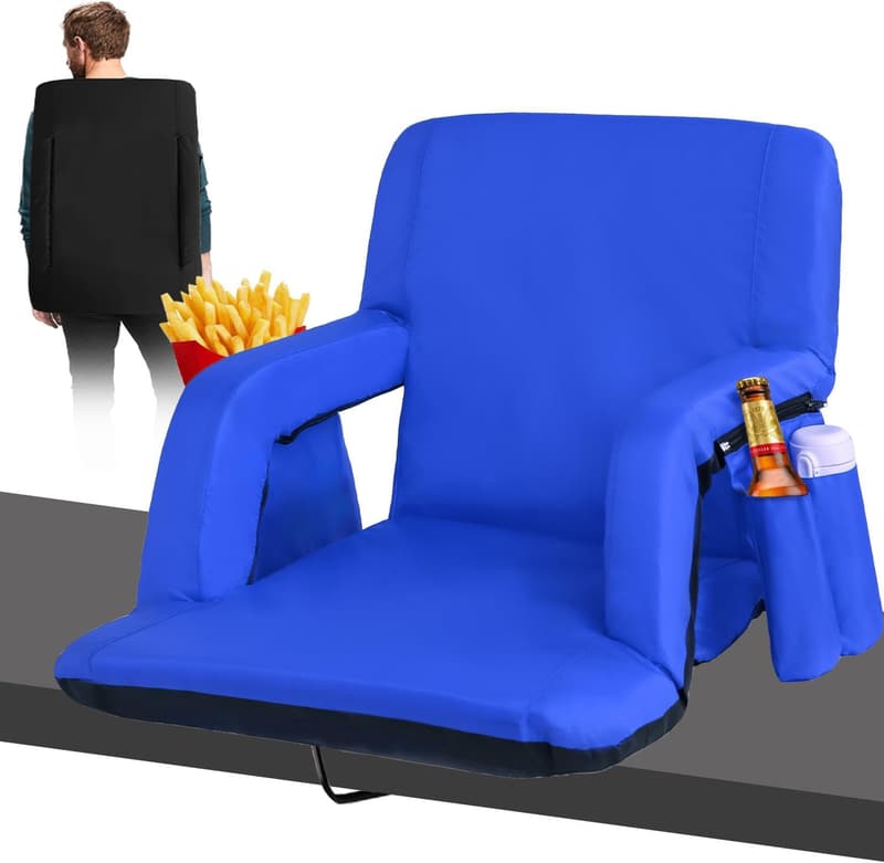Portable Stadium Chair with Backrest & Cushion - Blue