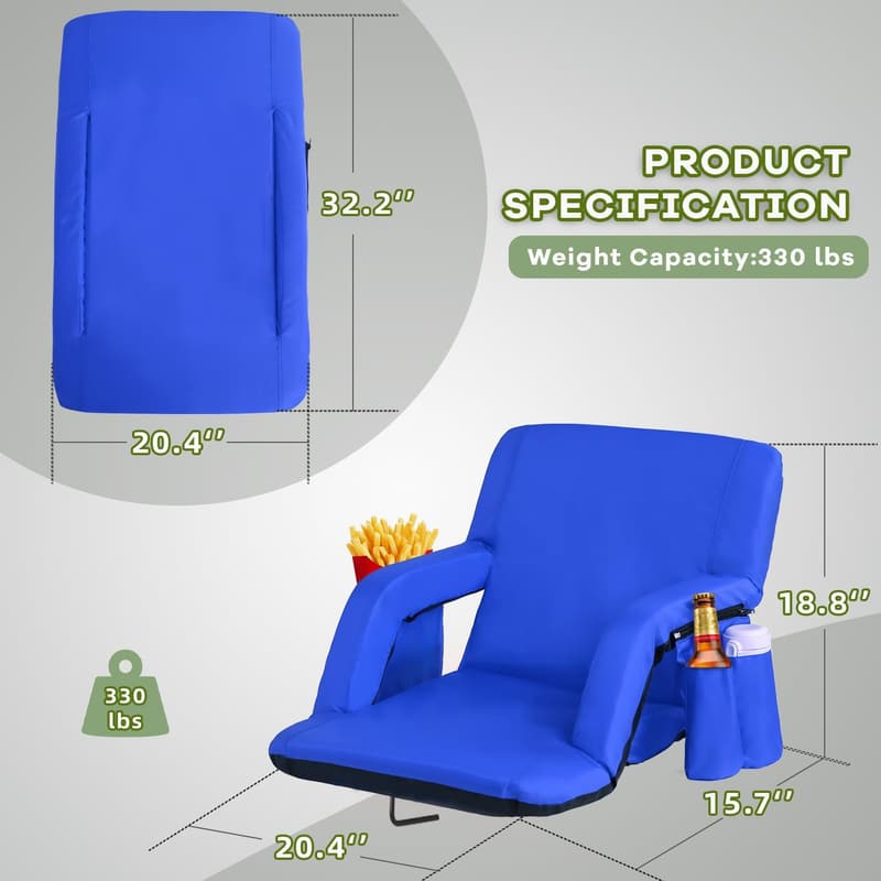 Portable Stadium Chair with Backrest & Cushion - Blue