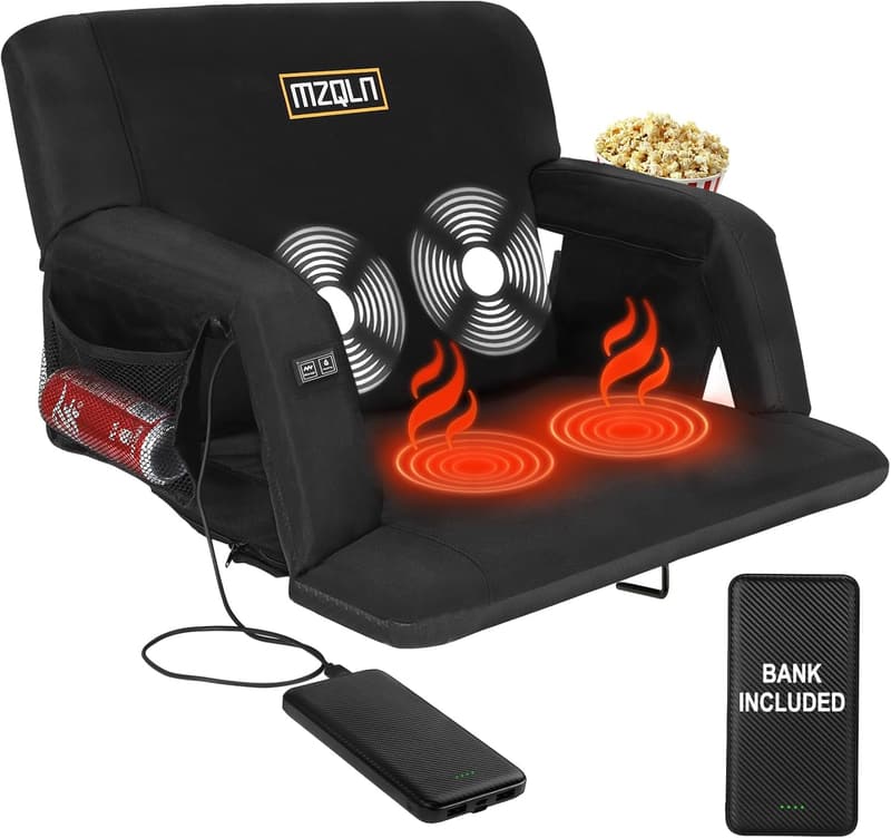 Heated Reclining Stadium Seat with Portable Charger