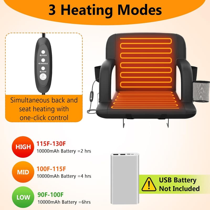 Portable Dual-Side Heated Stadium Seat with Back Support