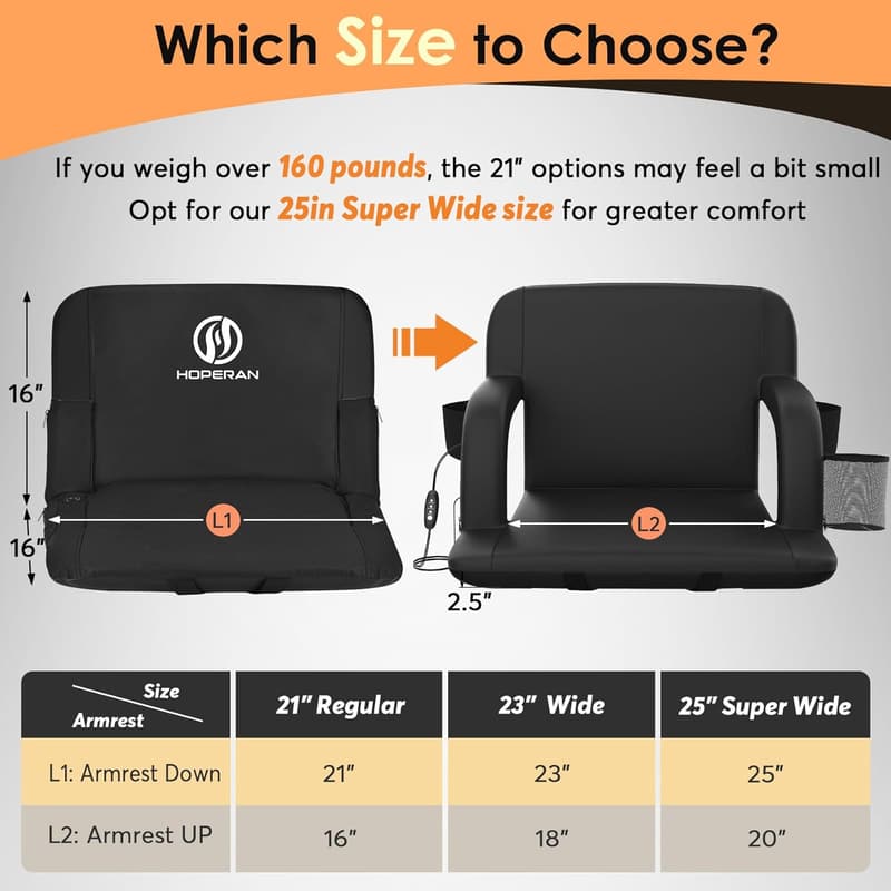 Portable Dual-Side Heated Stadium Seat with Back Support