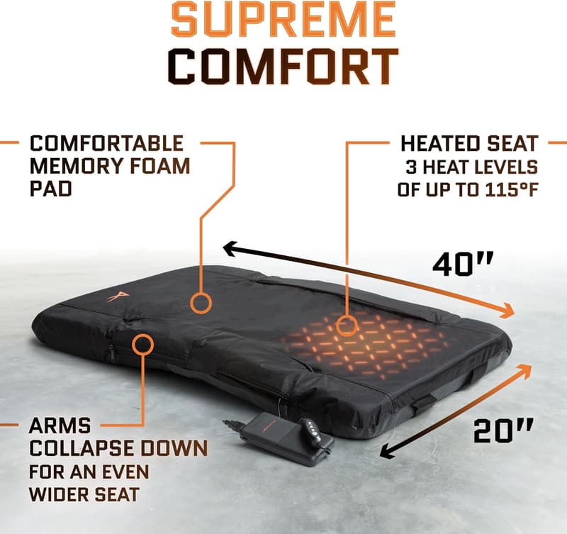Heated Stadium Seat with Back Support - Foldable, USB Battery, 3 Heat Levels