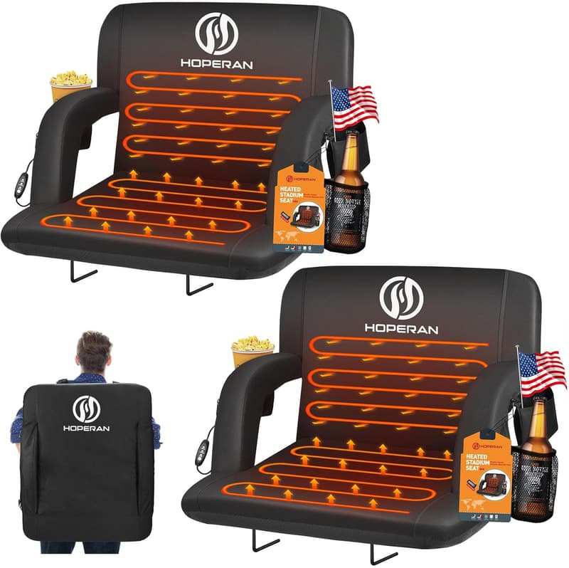 Portable Heated Stadium Seat with Back Support and 3 Heat Levels