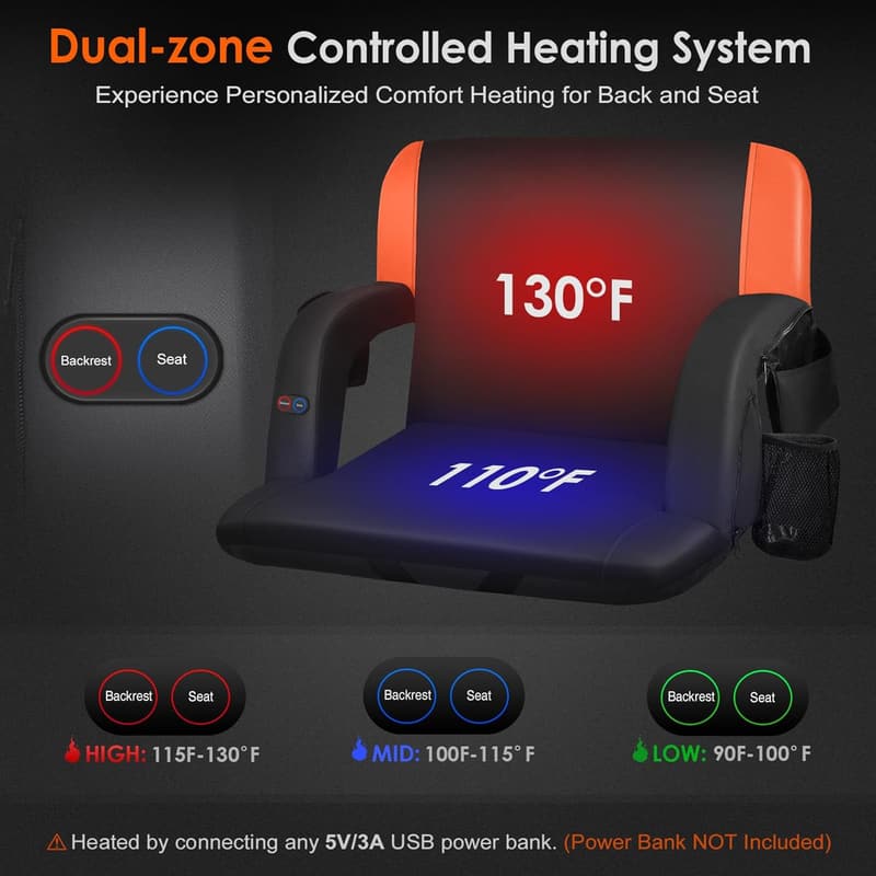 Portable Heated Stadium Seats with Back Support and Pockets