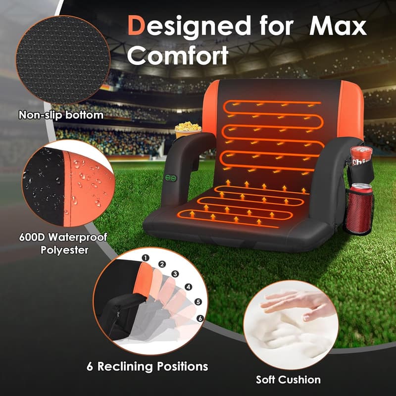 Portable Heated Stadium Seats with Back Support and Pockets