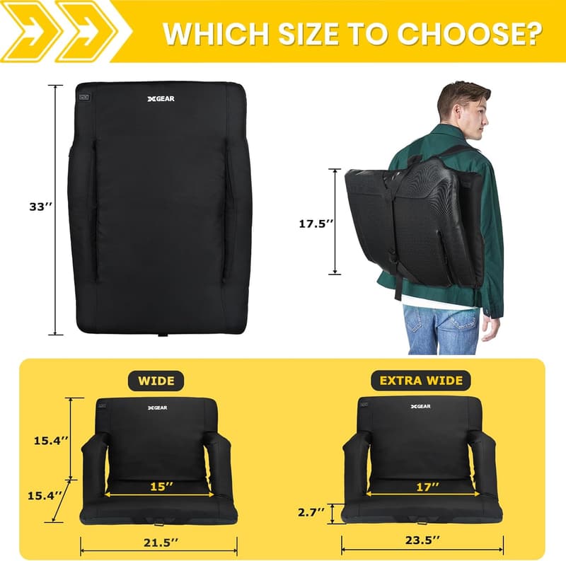 Heated Stadium Chair with Back Support - Water Resistant & Lightweight