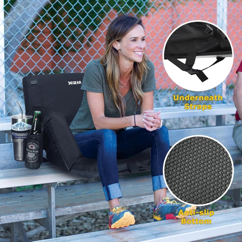 Heated Stadium Chair with Back Support - Water Resistant & Lightweight