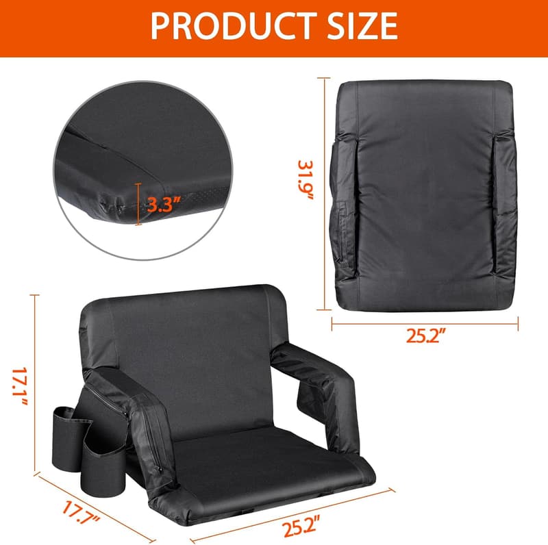 Portable Waterproof Stadium Seat with Back Support & Cushion